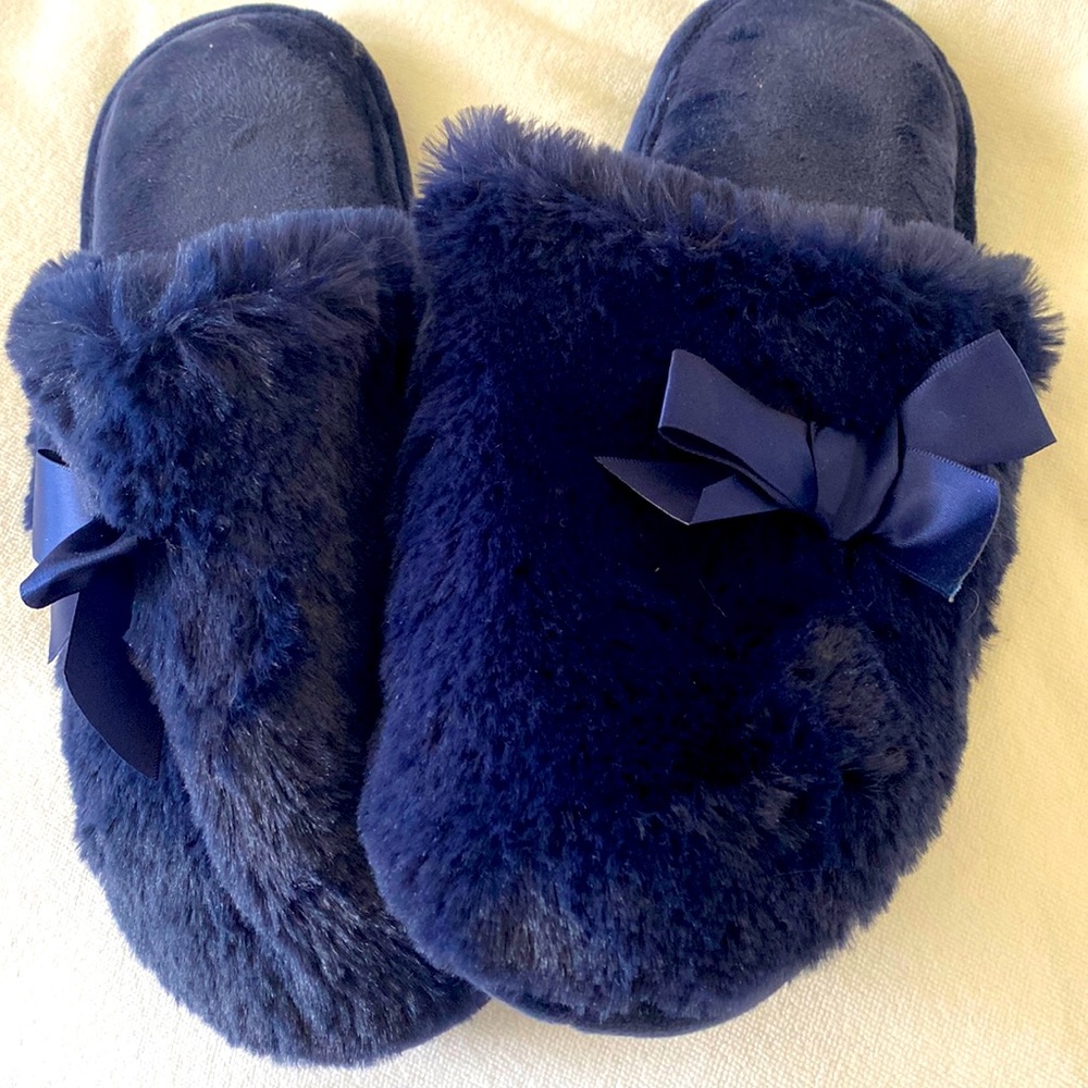 Never worn royal blue slippers